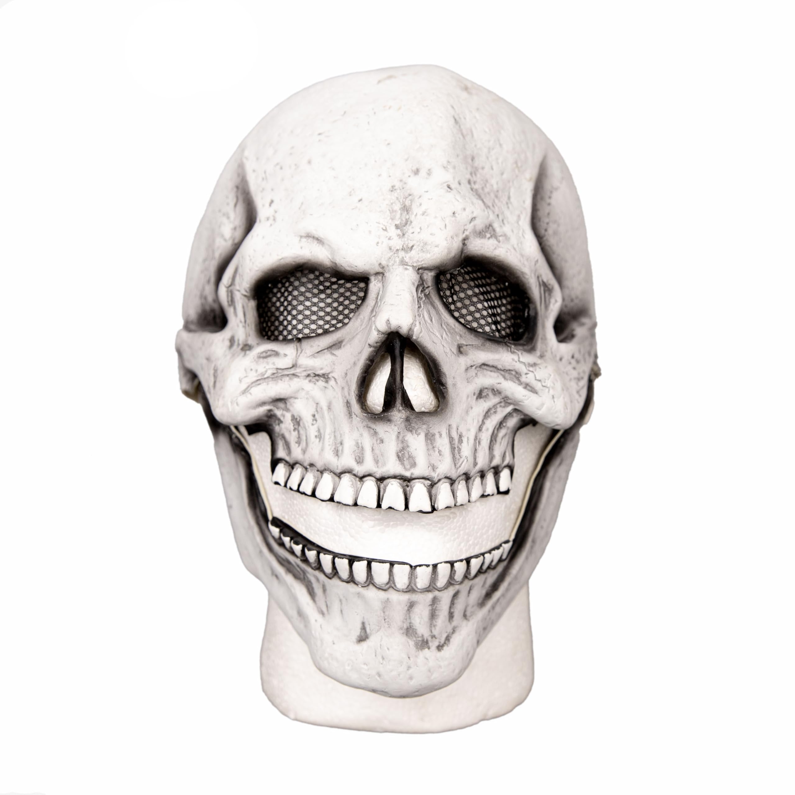 Skull Mask Creepy Halloween 3D Full Head Skull Latex Mask with Moving Jaw Mouth Scary Horror Zombie Face Grim Reaper Fancy Dress for Adults Party Cosplay Props