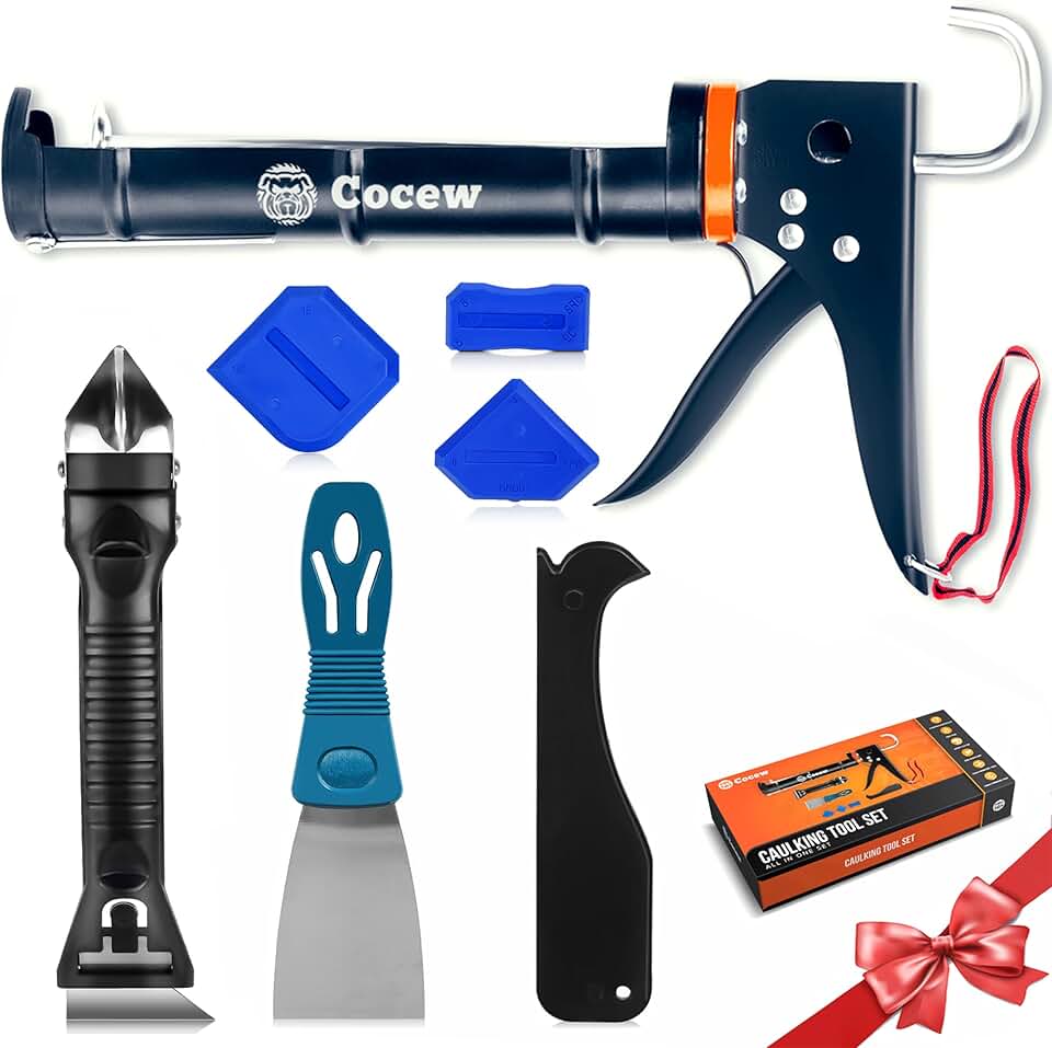 Caulk Gun Kit, Smooth Silicone Caulking Gun and Caulk Remover Tool, Sealant Finishing Tool Grout Scraper for Kitchen Bathroom Wind