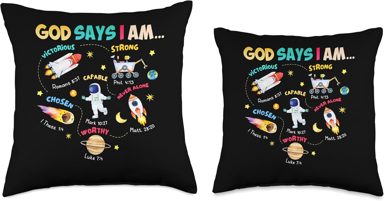 God Says I Am Outer Space Themed Bible Christian Boys Throw Pillow