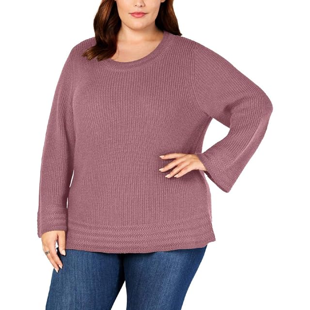 Style Co Womens Plus Long Sleeve Scoop Neck Sweater Purple 3X