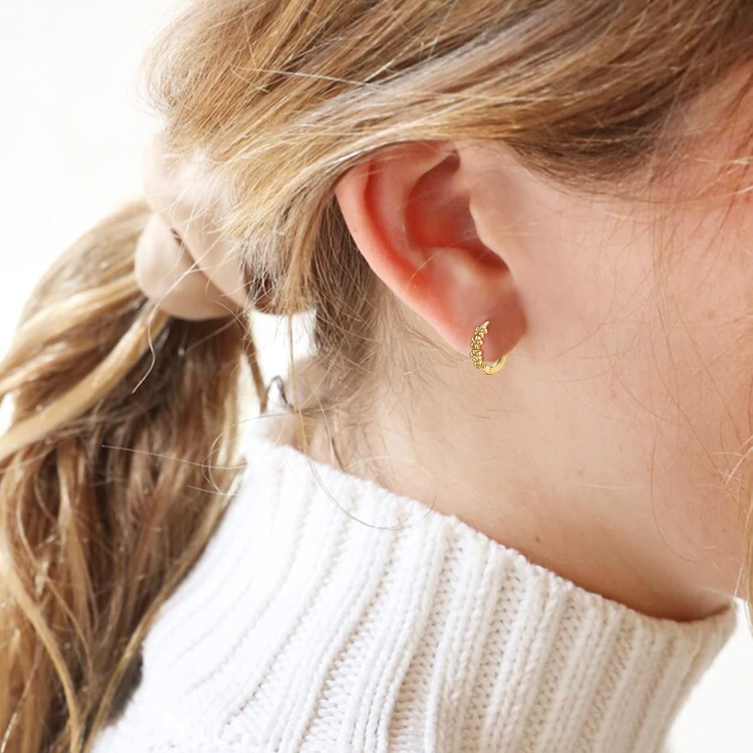 Small Hoop Earrings for Women |925 Sterling Silver Post 10mm Flower Cluster Huggie Hoop Earrings, Hypoallergenic Cartilage Piercing Hoops Jewelry - Image 3