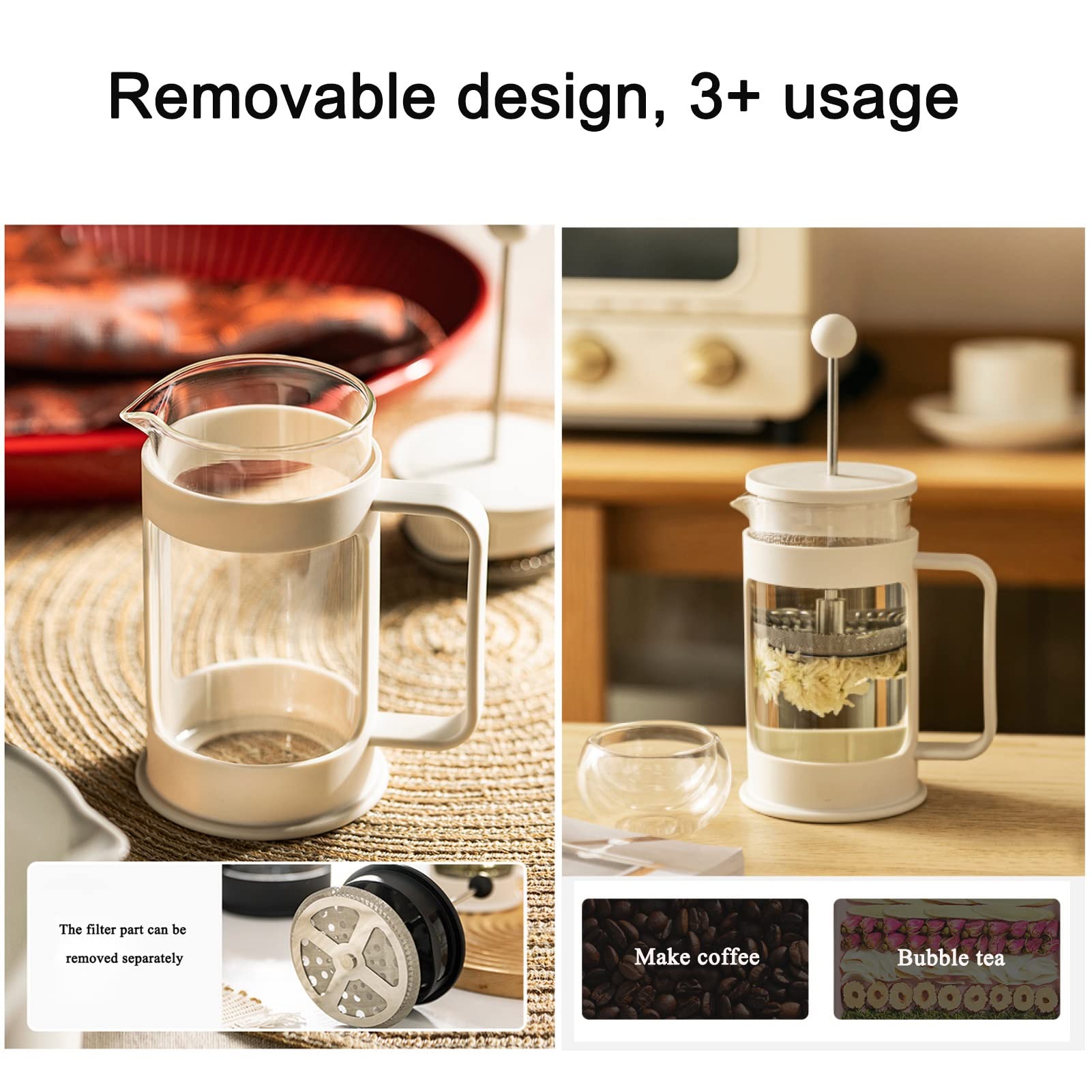 Cafetera Émbolo Para Regalos De Viaje De Campamento, Cafetera Francesa De Vidrio De Borosilicato Espesado Resistente Al Calor Con Filtro De Acero Inoxidable, French Press Multifuncional Para Té O Caf