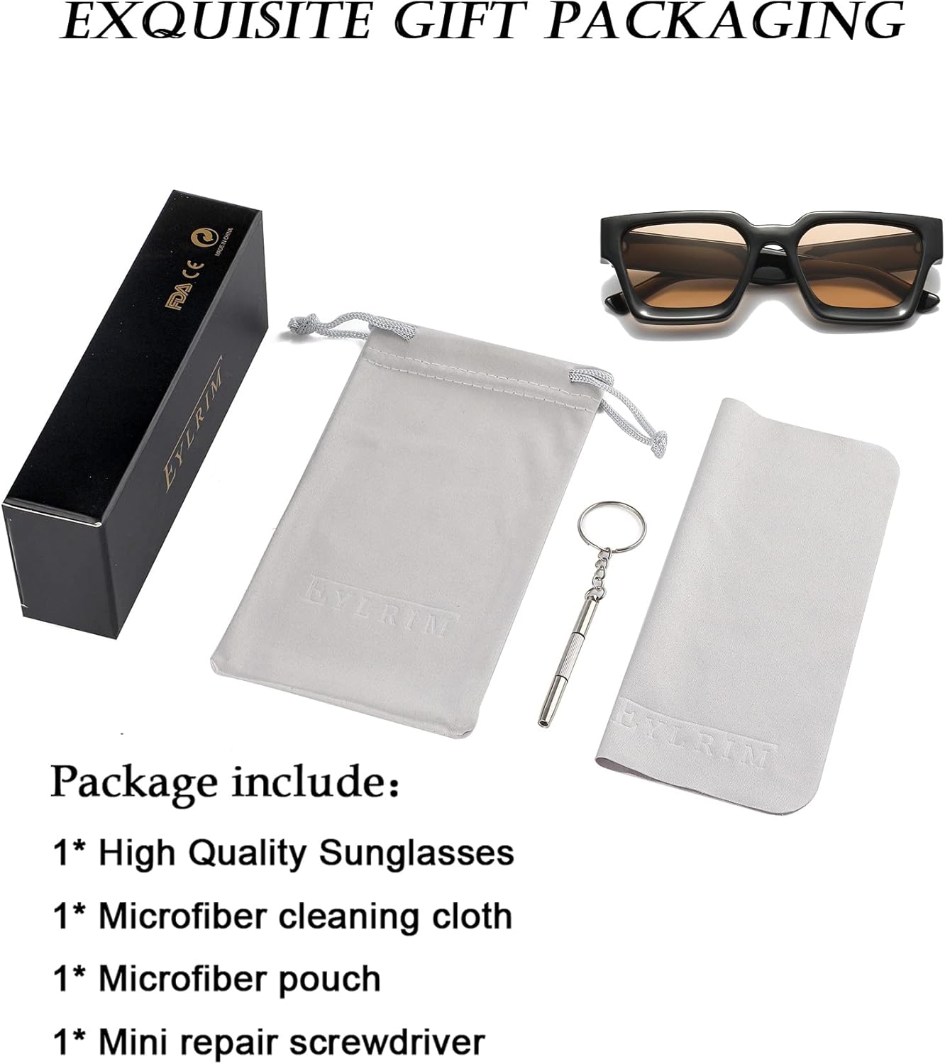 EYLRIM Thick Square Frame Sunglasses for Women Men Fashion Chunky Rectangle Sun Glasses Black Shades - Image 6