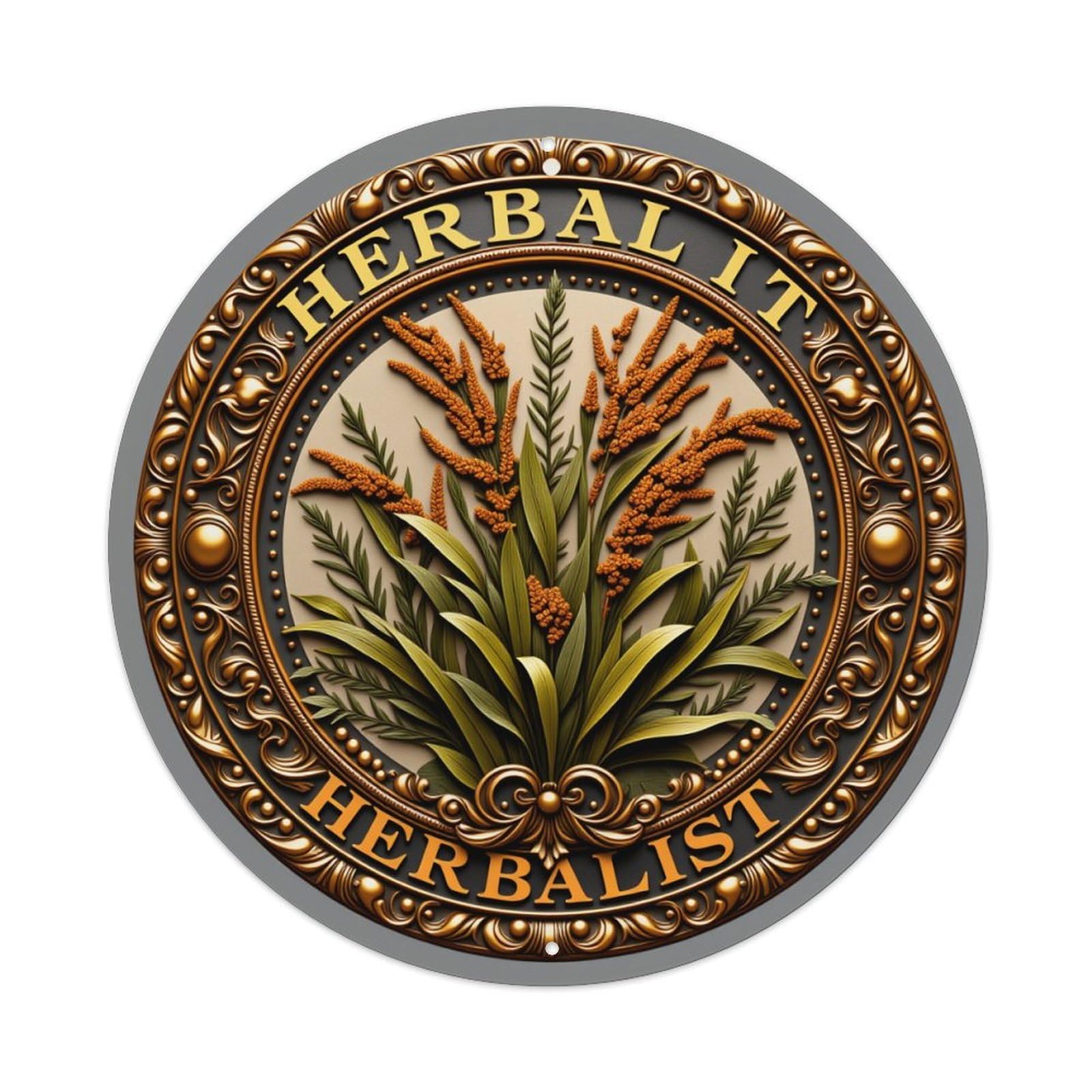 Herbal It Herbalist Plant Emblem Retro Metal Sign Round Tin Sign, Vintage Decor Art Poster for Bar, Home, Man Cave, Kitchen, Laundry Room Gift 8x8Inch