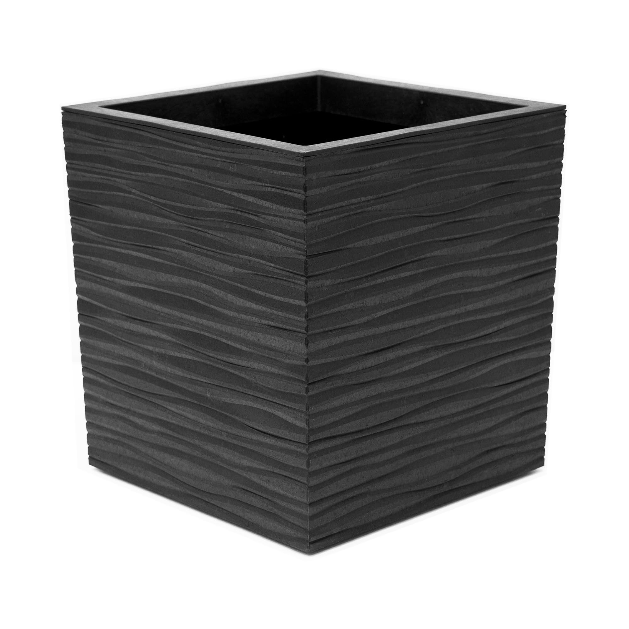 Tierra Verde Indoor & Outdoor Self-Watering Square Planter, Citadel Serenity, 14”, Black - Planting Containers for Plants and Flowers - Gardening and Landscaping Accessories