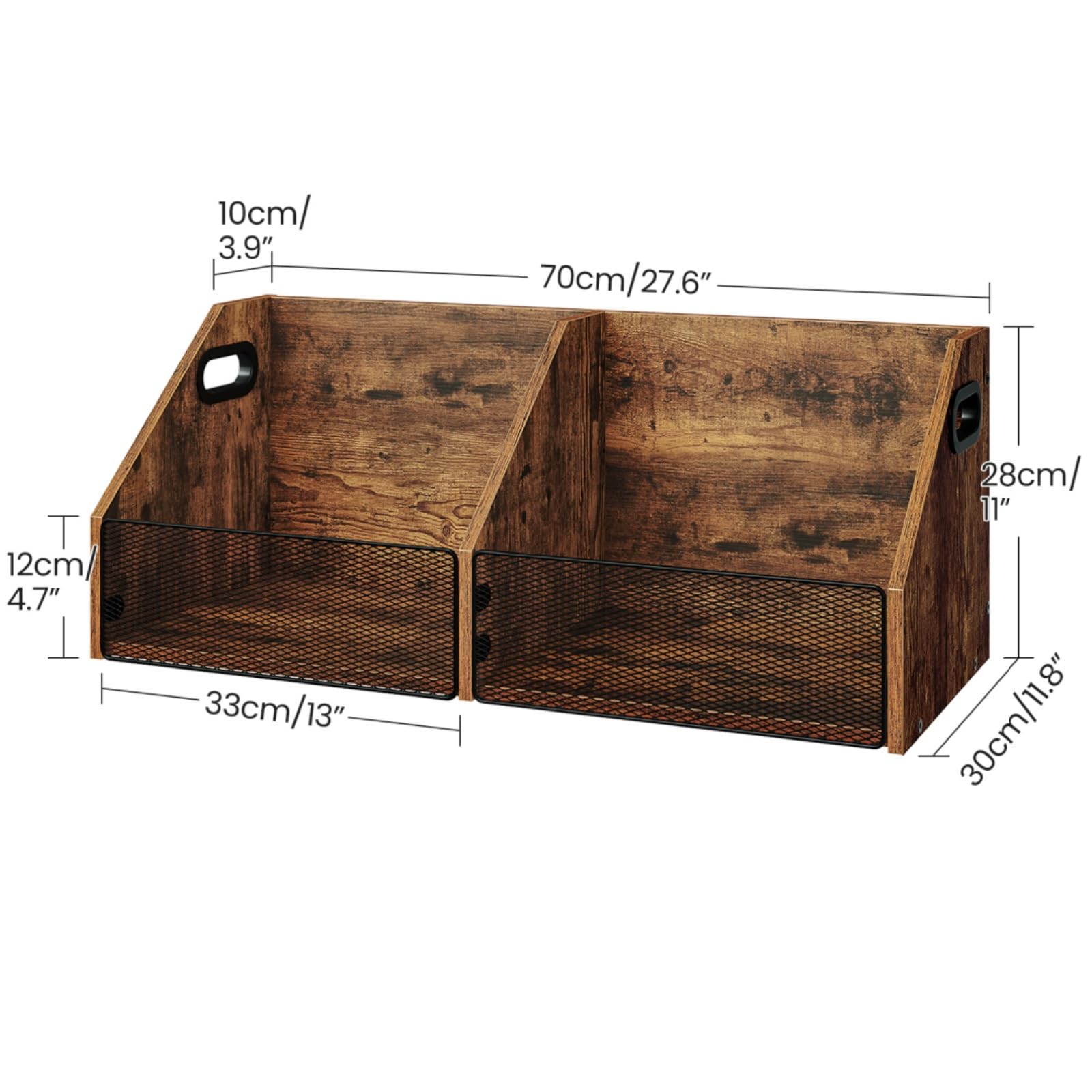 CHOEZON TCW20BF - Almacenamiento de discos de vinilo de doble compartimento de 27.6 pulgadas con organizador de archivos de malla de metal, caja de almacenamiento para álbumes de fotos, álbumes de