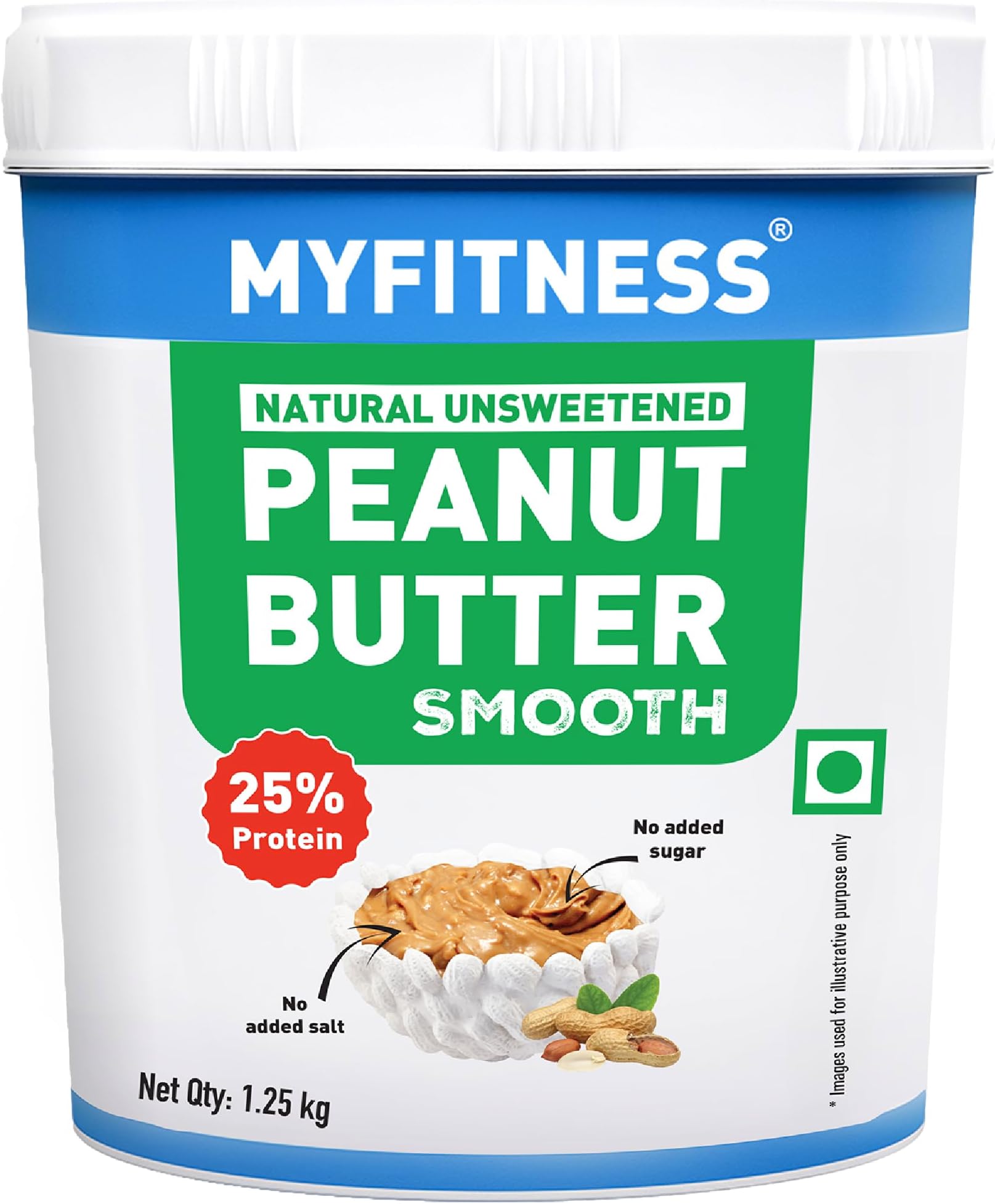 MYFITNESS Peanut Butter All Natural Smooth 1.25kg | 25g Protein | Unsweetened | No Added Sugar or Salt | No Palm Oil | Nut Butter Spread for Pre & Post-Workout | Cholesterol Free | Zero Trans Fat