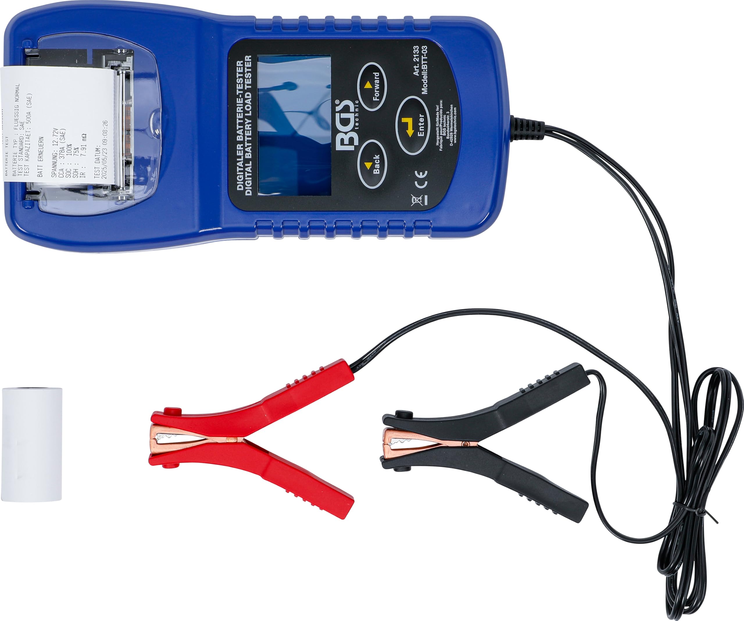 BGS 2133 | Digitaler Batterie- und Ladesystem-Tester | mit Drucker | Für 6 & 12 V Batterien | 12 & 24 V Anlass- und Ladesysteme | Spannungsbereich 1,5 - 30 V | SAE, DIN, EN, IEC, CA, JIS