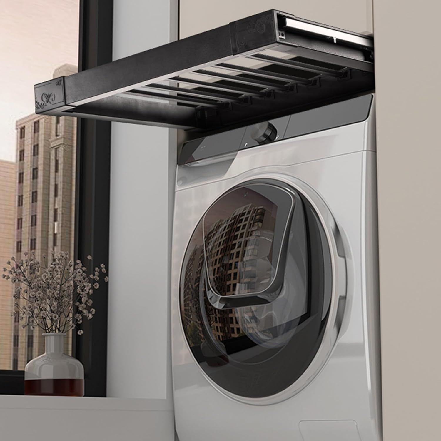 ワードローブ引き出しバスケット内蔵、洗濯機乾燥用の多機能隠し洋服ラック、耐荷重35kg(85-120cm)