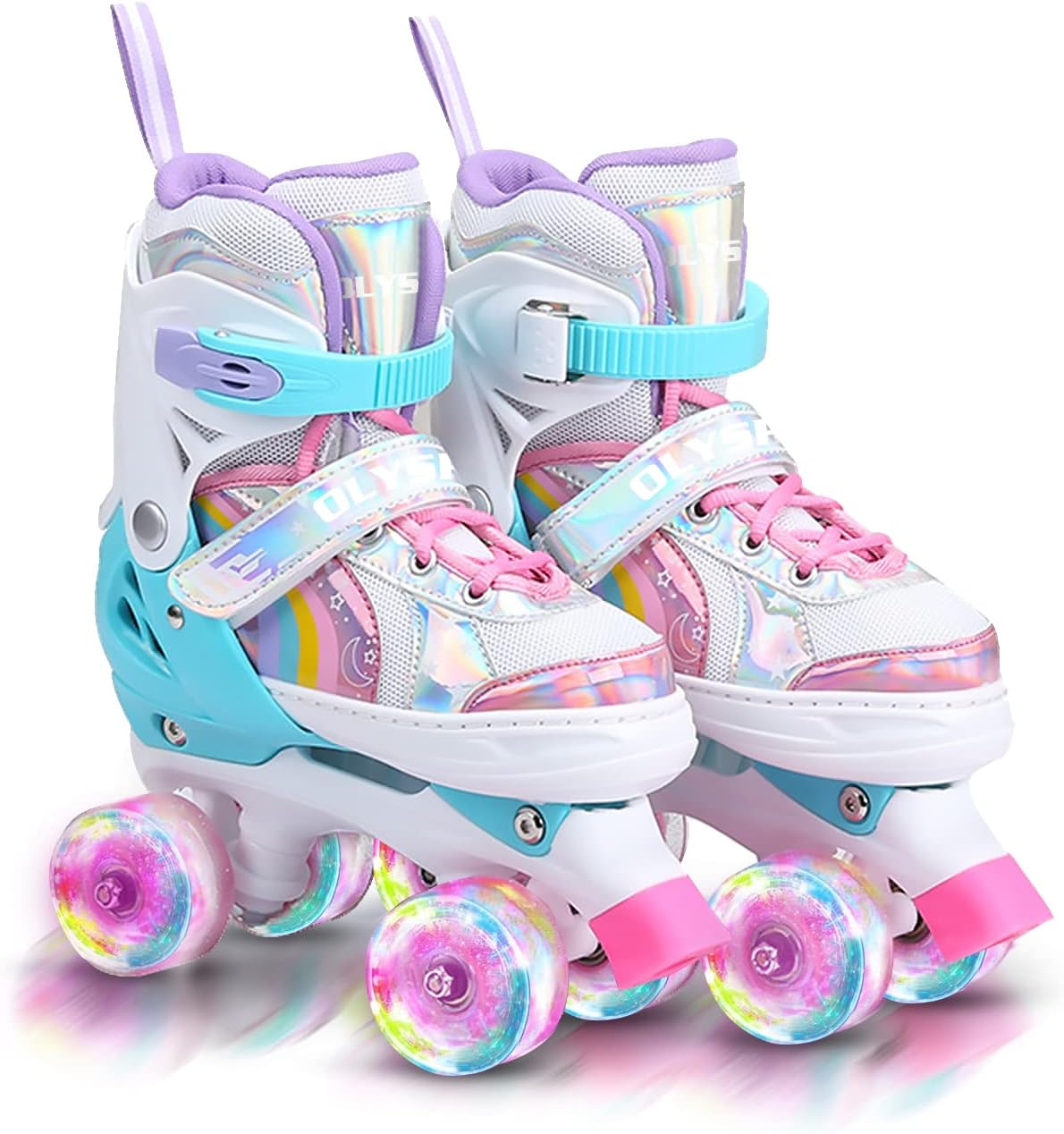OLYSPM Roller skates kids Roller boots,8 Light up Wheels and 4 Sizes Adjustable,Quad skates with storage bag,Double-row Roller Skates for girls,boys and Beginner