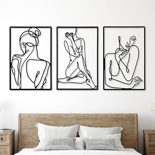 Miniatura 2 de Cindeer Arte abstracto moderno para pared, 6 piezas de escultura colgante de metal, arte de línea femenina para dormitorio, decoración de sala de