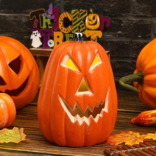 Miniatura 8 de DOITOOL Farol de Halloween Jack O, decoraciones de calabaza iluminadas para decoración interior al aire libre (estilo aleatorio)