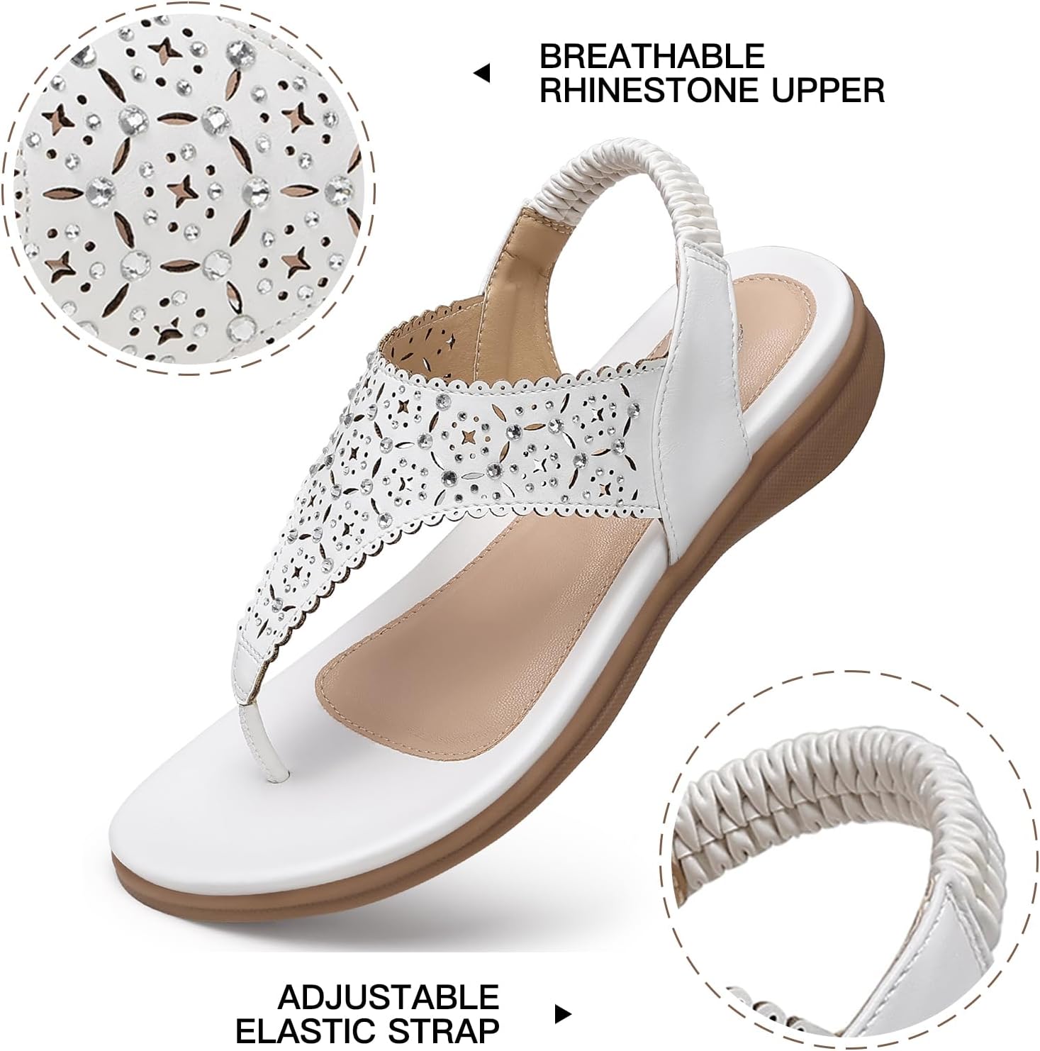 SHIBEVER Flat Sandals For Women Dressy: Comfortable Summer - Soft Rhinestone Flats Sandal - Image 4