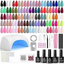 甲虫凝胶指甲油套件,带 UV 灯 - 80Pcs 颜色附魔 55 色凝胶波兰入门套件,带底面大衣 DIY 指甲供应贴纸美甲工具家庭沙龙礼物送给女性青少年女孩