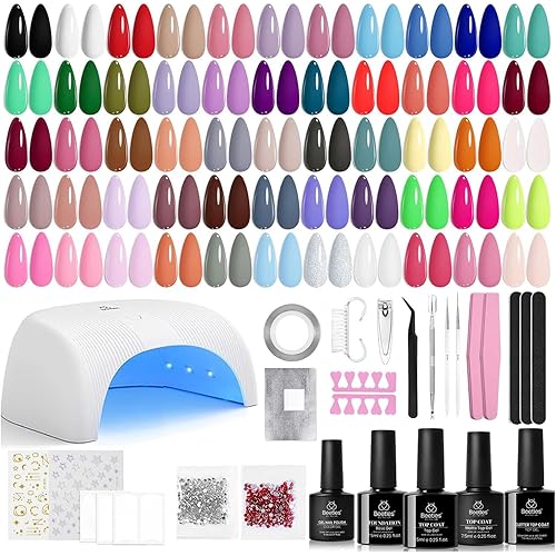 Beetles Gel Nail Polish Kit with U V Light - 80Pcs Color Enchantment 55 Colors Gel Polish Starter Kit with Base Top Coat DIY Nails Supply Stickers Manicure Tools Home Salon Gift for Women Teens Girls