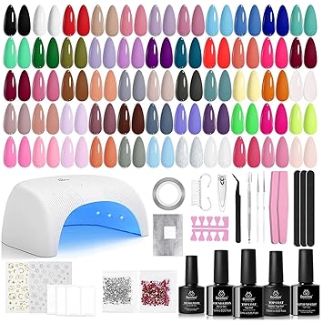Beetles Gel Nail Polish Kit with U V Light - 80Pcs Color Enchantment 55 Colors Gel Polish Starter Kit with Base Top Coat DIY Nails Supply Stickers Manicure Tools Home Salon Gift for Women Teens Girls