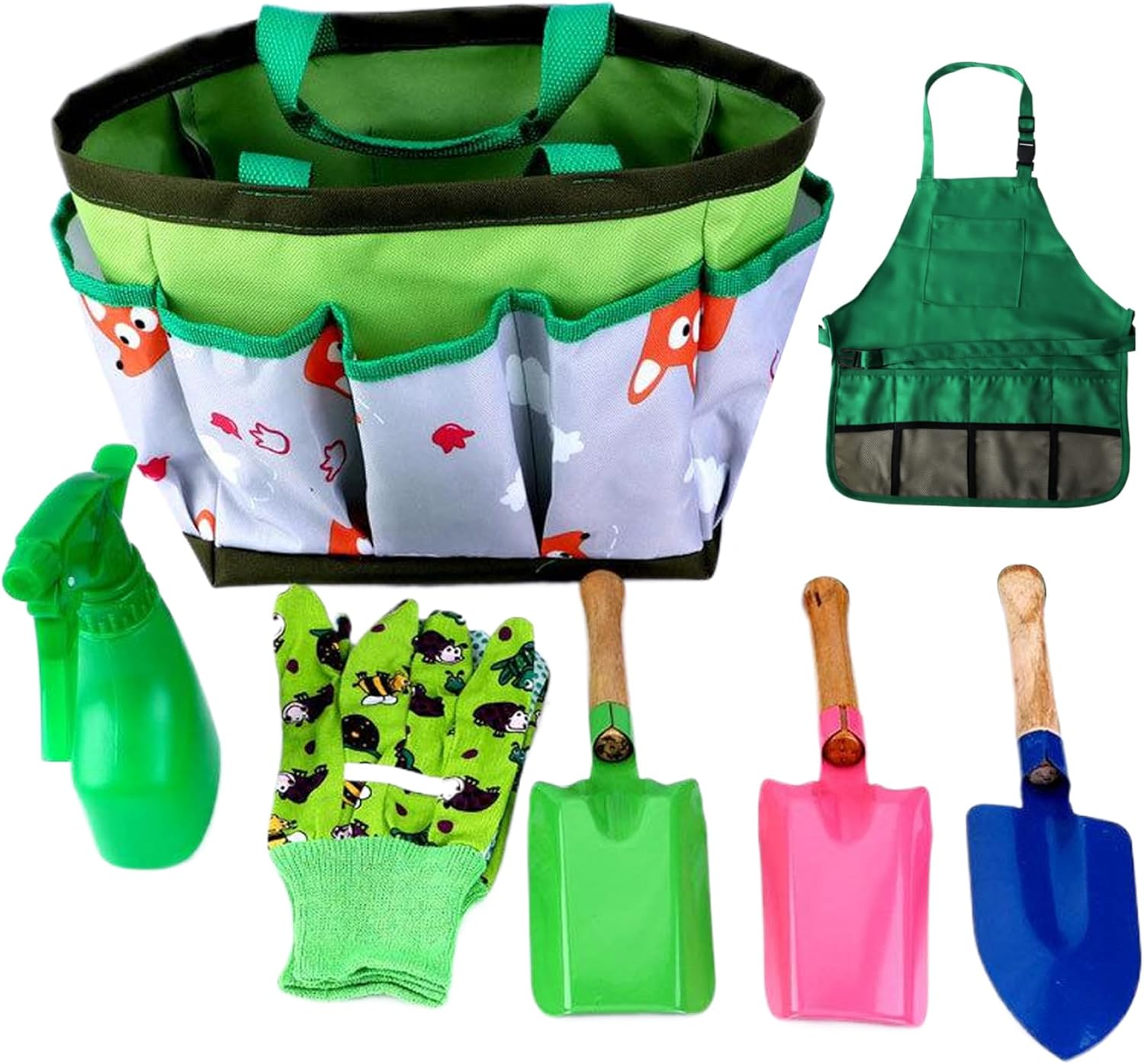 Kids Gardening Set 7Pcs/Set Educational Toddler Gardening Includes Apron, Sprayer, Gloves, Hat, Rake, Shovels Kids Tool Toddler Tools.