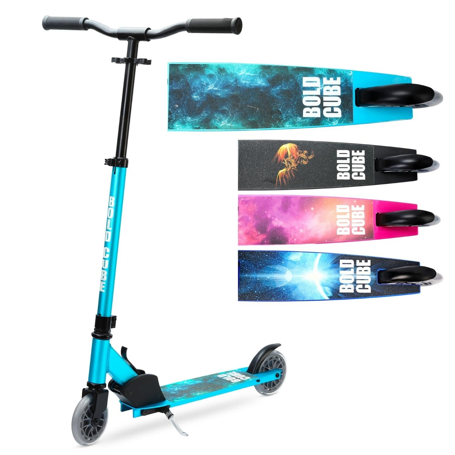 BOLDCUBE Deluxe Patinete 2 Ruedas | Niños y Niñas | 6-14 + Años | Plegable | Sin Montaje | Manillar Ajustable 60 a 90 cm