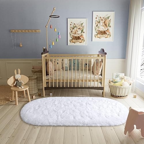 Miniatura 266 de LOCHAS Alfombra esponjosa para dormitorio, 2.6 x 5.3 pies, alfombra lanuda para dormitorio, mesita de noche, alfombra ovalada suave para sala