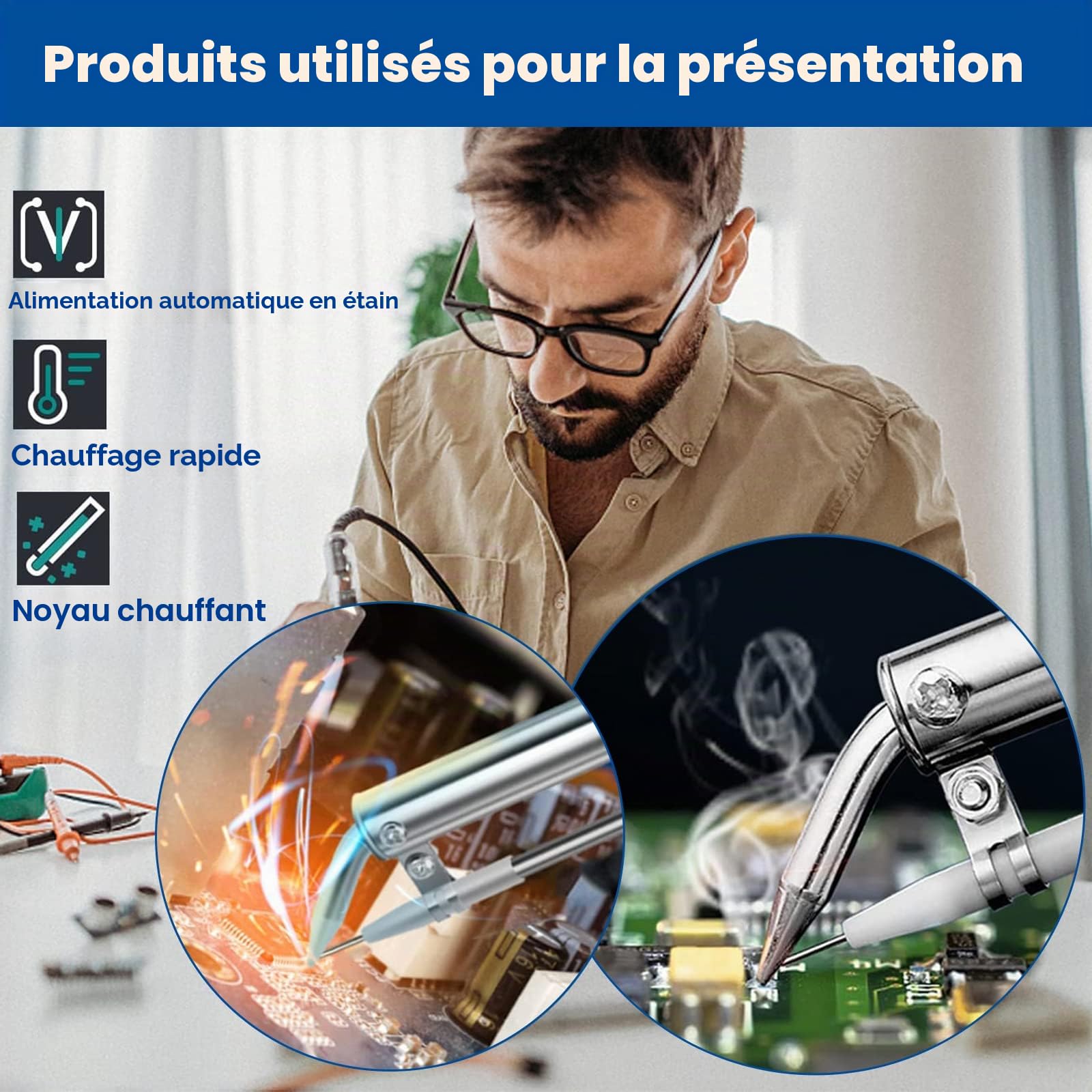 Kit pistolet à souder électronique 60 W avec 5 pannes à souder, pompe à dessouder, pince à épiler, fils de soudure, support et tournevis cruciforme pour réparation automobile, bricolage (Vert)