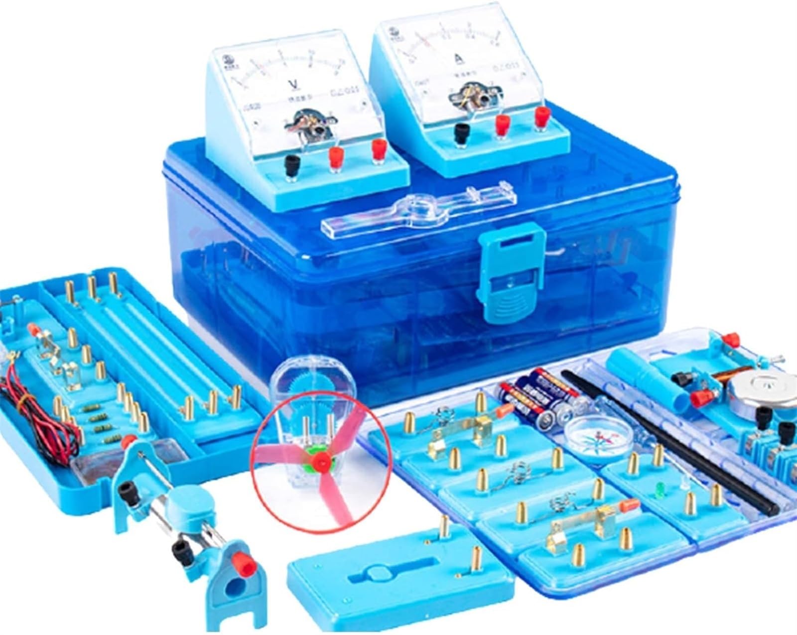 Caja De Almacenamiento For Experimentos Circuito Electromagnético | Amperímetro Voltímetro Manivela Generador Batería de salmuera Kit de laboratorio de física de fricción estática