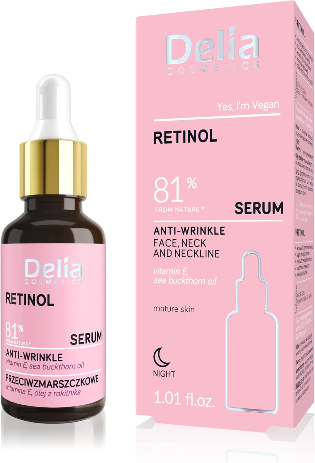 Delia Cosmetics – Anti-rimpelserum – retinol – rijpe huid – vermindert rimpels – versterkt de regeneratie – versterkt en voedende huid – veganistisch – 30 ml Delia Cosmetics – Anti-rimpelserum – retinol – rijpe huid – vermindert rimpels – versterkt de regeneratie – versterkt en voedende huid – veganistisch – 30 ml