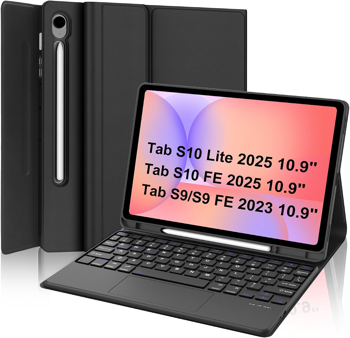 Keyboard Case for Samsung Galaxy Tab S10 Lite/ S10 FE/ S9 FE 5G 10.9 Inch/S9 11 Inch, Magnetic Detachable Wireless Keyboard, Multi-Touch Trackpad, Soft PU Leather Folio Protector Cover, S Pen Holder
