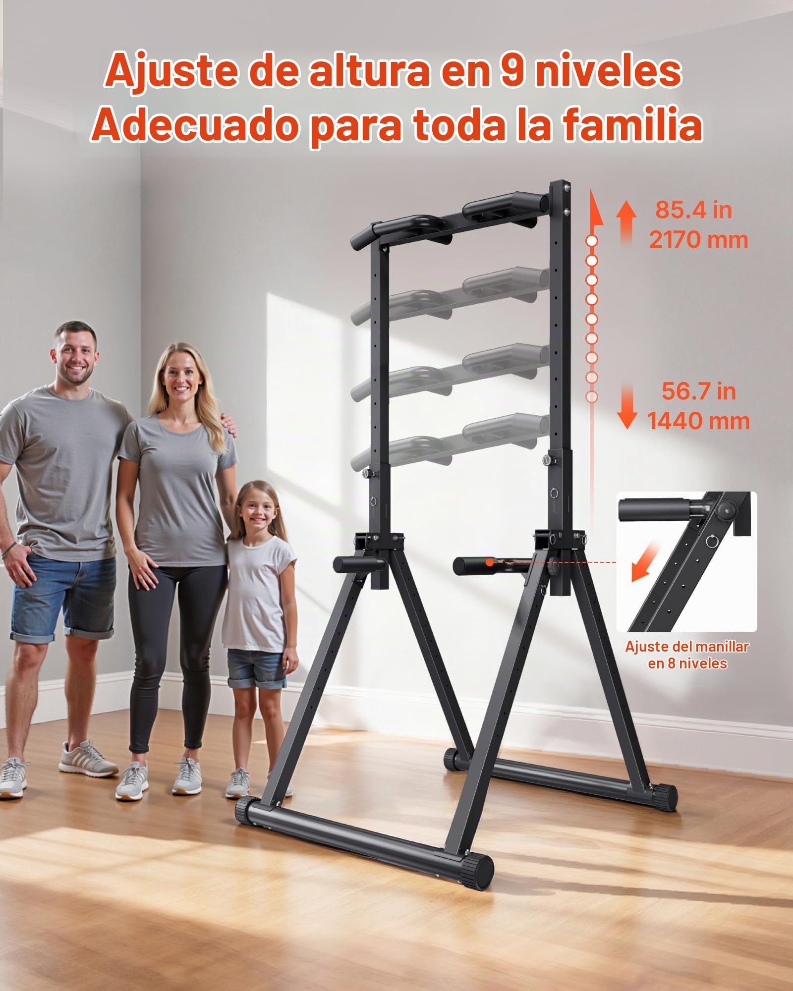 VEVOR Barra de Dominadas/Estación de Fondos Plegable, Carga de 150 kg, Estructura Triangular y Tubo de Acero Robusto, 9 Posiciones, para Entrenamiento de Fuerza de Brazos y Espalda, Color Negro