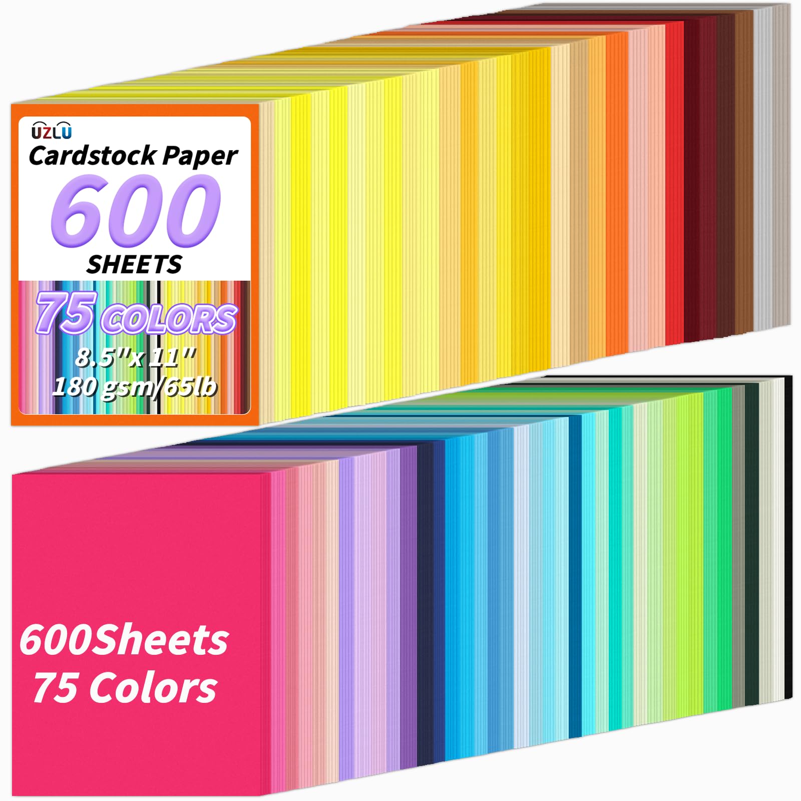 75 Colors Colored Cardstock Paper Bulk 600 sheets 8.5 x 11", Assorted Construction Paper,180 GSM Card Stock Printer Paper for Scrapbooking,
