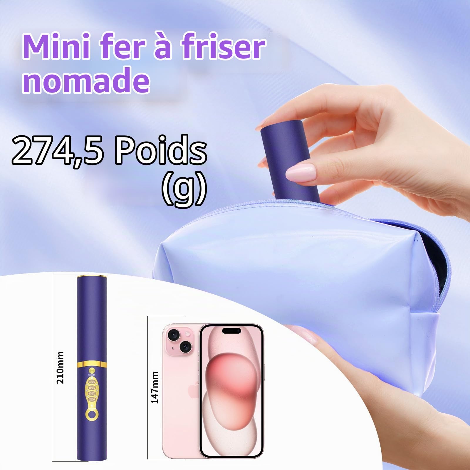 OBEST Fer À Lisser Voyage Sans Fil 2 EN 1,Hair Straightener 170/190/210℃,Lisseur Boucleur Cheveux Rechargeable 5000 mAh,Fer à Boucler Plaque Chauffante En Titane,Violet