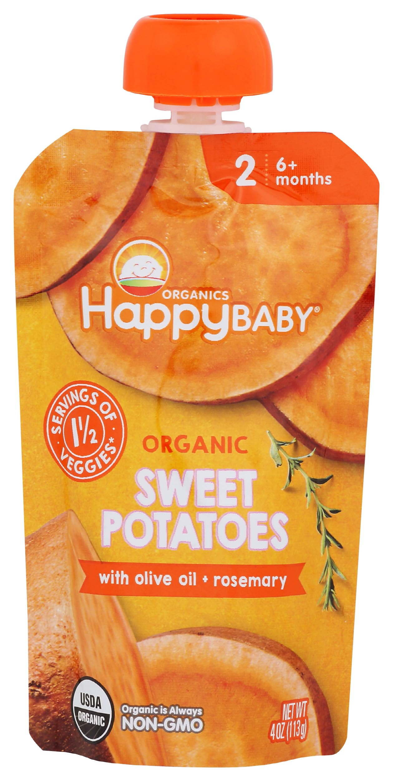 Happy Family 0819573016369 Organics Savory Blend Stage 2 Sweet Potatoes with Olive Oil + Rosemary 113g