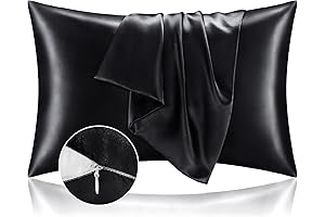 BEDELITE Satin Pillowcase with Zipper (Queen Black, Set of 2)