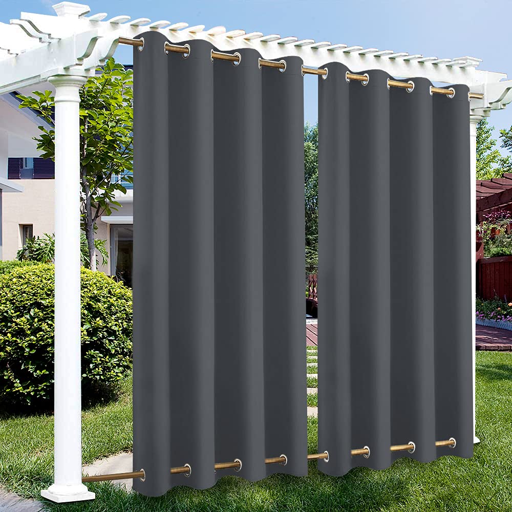 Outdoor Vorhänge Wasserdicht, Winddicht Outdoor Gardinen mit Ösen Oben und Unten, Blickdicht Vorhang UV Schutz Verdunkelungsvorhänge für Balkon Garten Hof (Dunkelgrau, 1 Stück/ 132 X 275 cm)