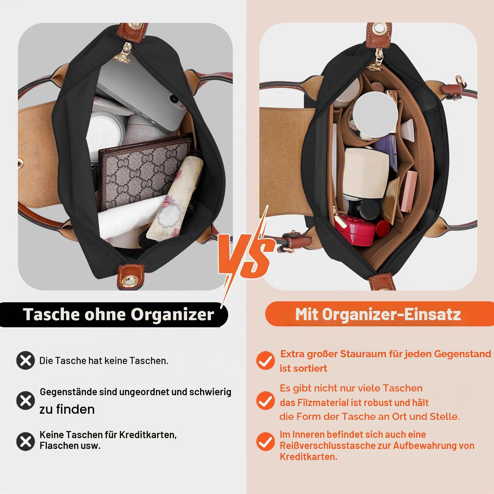 LOUKAYCCI Handtaschen-Organizer-Einsatz für große Le-Pliage-Handtaschen L, Größe L, Erdfarben