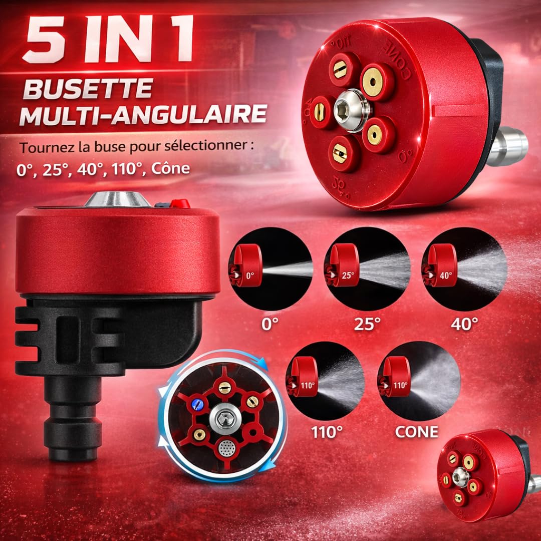 Buse de Pulvérisation 5 en 1 pour Pulvérisateur Électrique - Jet Réglable Haute Pression 0°/25°/40°/110°/Cône – Connexion Rapide – Matériaux INOX et Laiton – Compatible Pro Sprayer, Dorsal, Gladiator