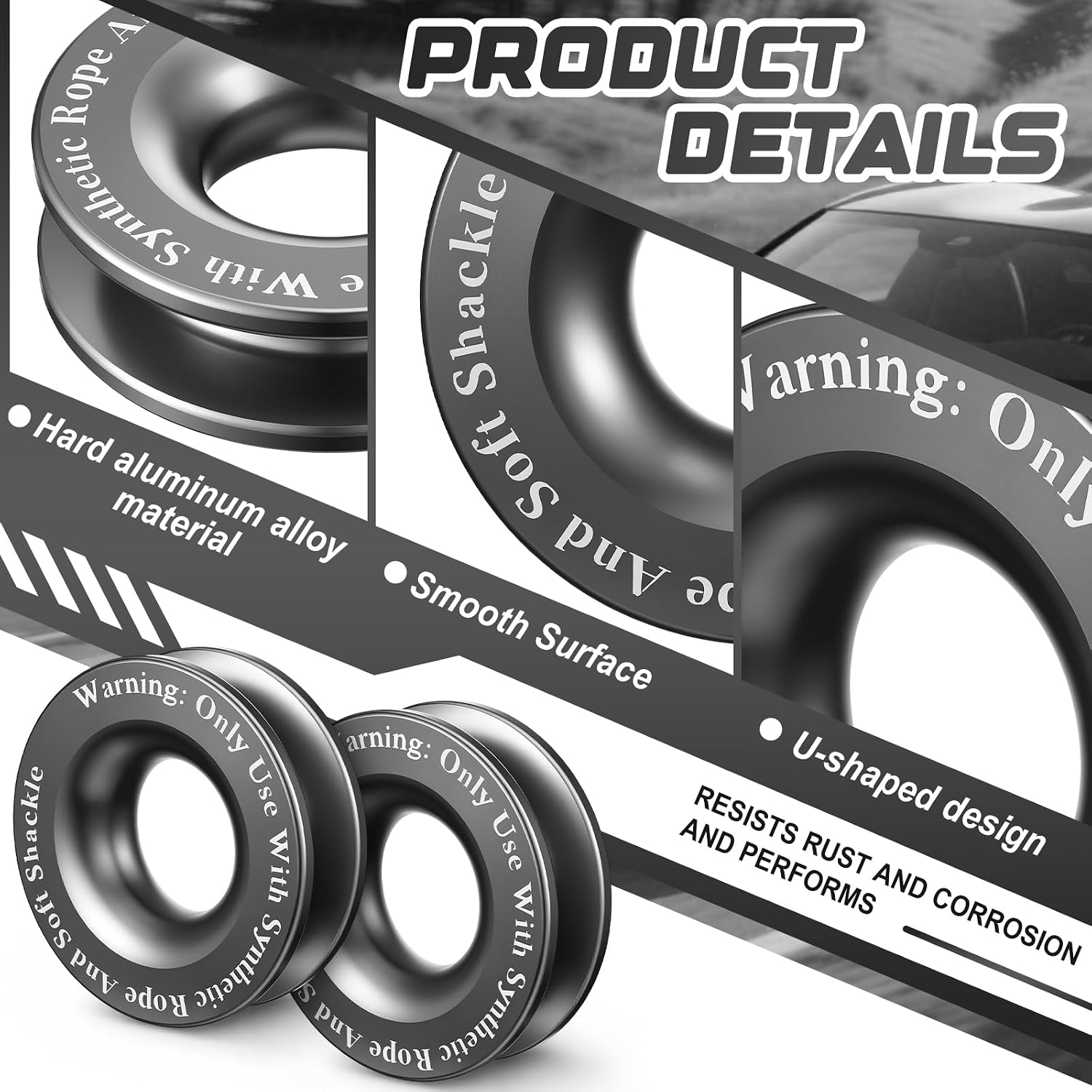 2 Pcs Winch Recovery Ring Snatch Block Pulley 66, 000 Lbs,Silvery