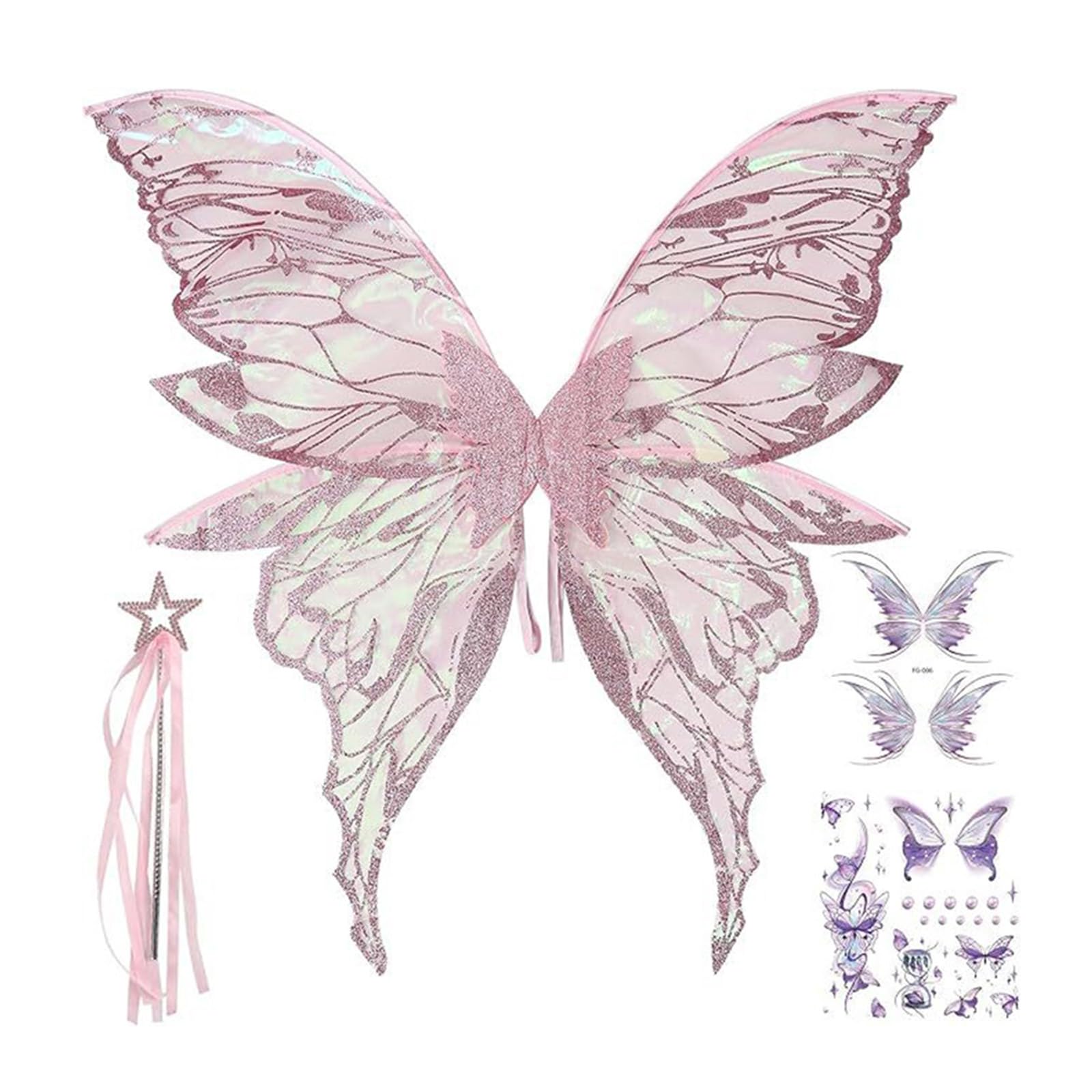 ESSECMBS 3pcs Halloween Butterfly Wing Set for Women Star Wand Fairy Wings Stickers