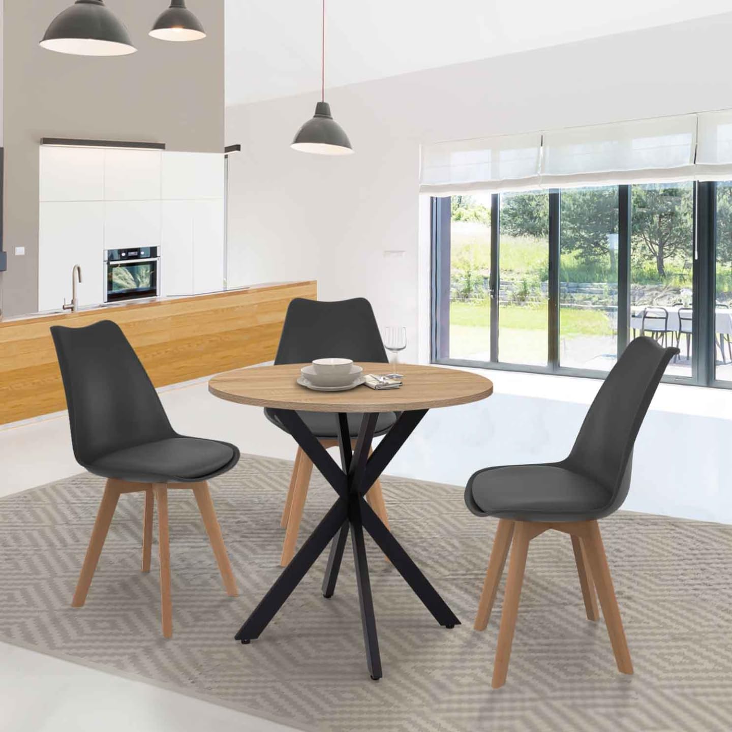 IDMarket - Table à Manger Ronde Alix 4 Personnes Pied araignée Bois et Noir 80 cm