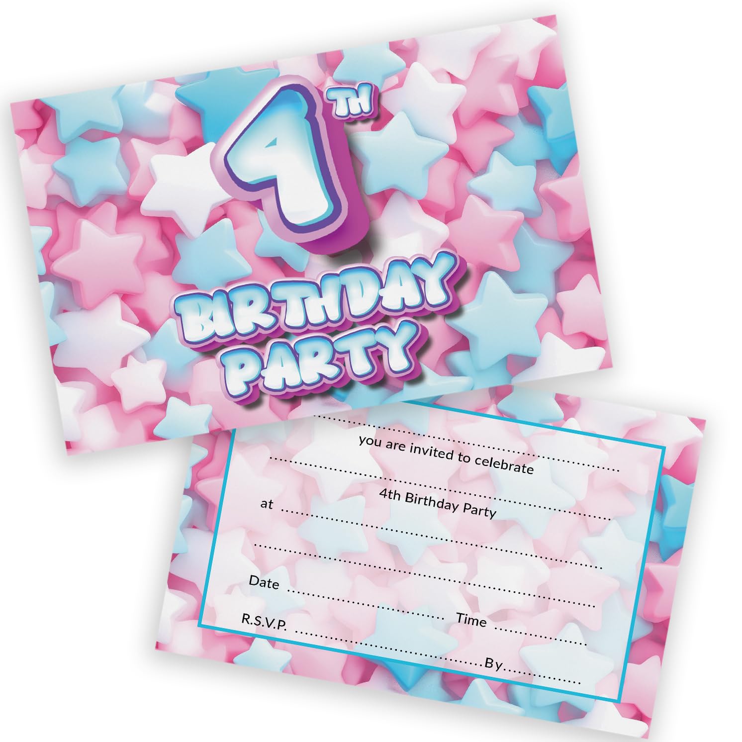 4th Birthday Party Invitations Kids - Sweet Marshmallow 20 Pack - Childrens Birthday Invitations for Boys/Girls A6 Bday Party Invites Invitation Cards with Folding Envelopes