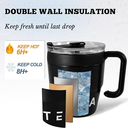 Miniatura 4 de Taza de café aislada con asa, bonita taza de viaje de 14 onzas, taza de café de acero inoxidable al vacío, para mantener las bebidas calientes
