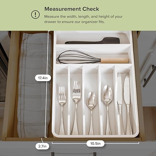 Miniatura 4 de KitchenEdge Organizador de cubiertos, cubiertos y utensilios para cajones de cocina, fijo de 10.5 pulgadas de ancho, 7 compartimentos de