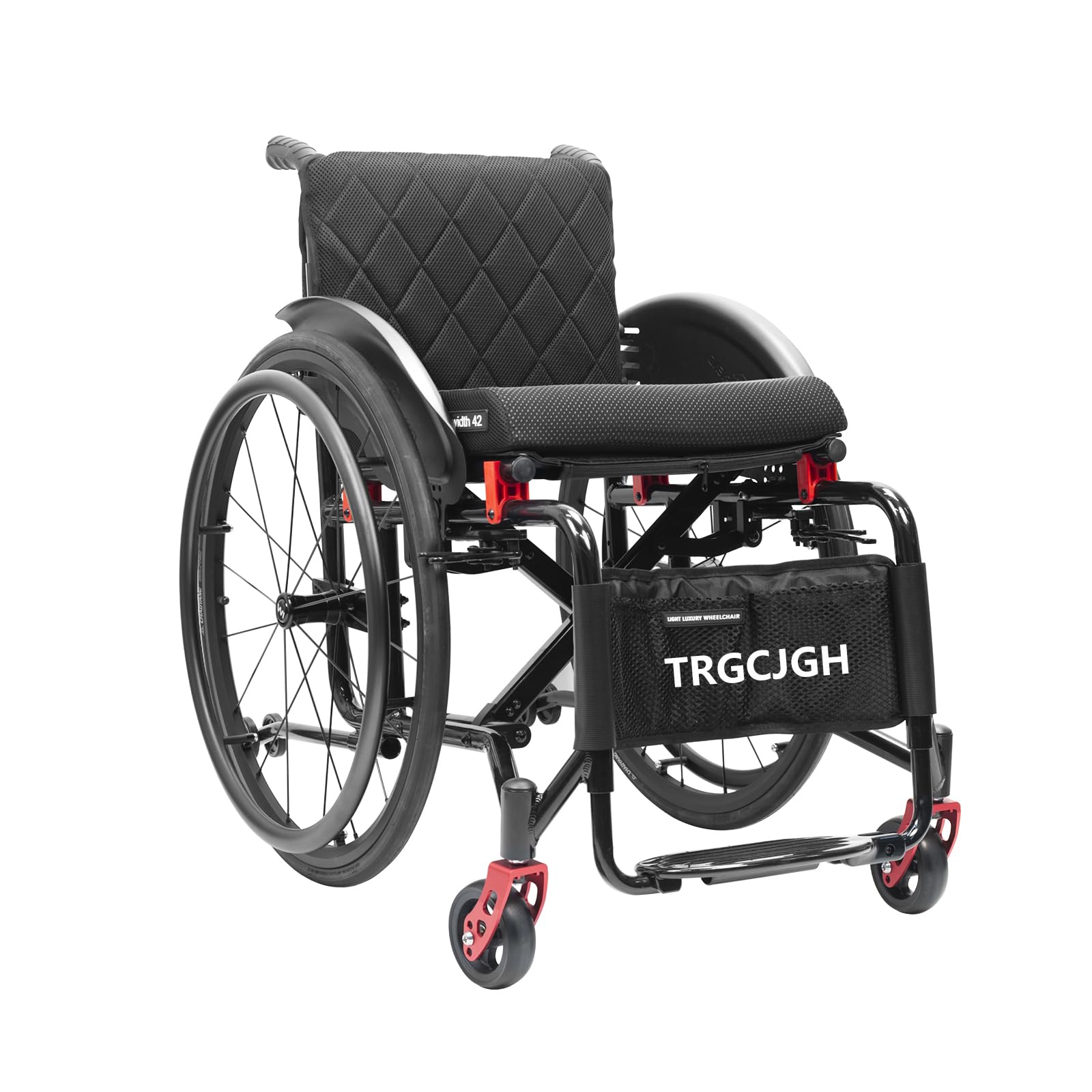 Sedia a Rotelle Pieghevole, Carrozzina sportiva in alluminio, Per disabili, Manuale, con freni, Leggera,Cintura di sicurezzam(15.7" Seat Width,Black)