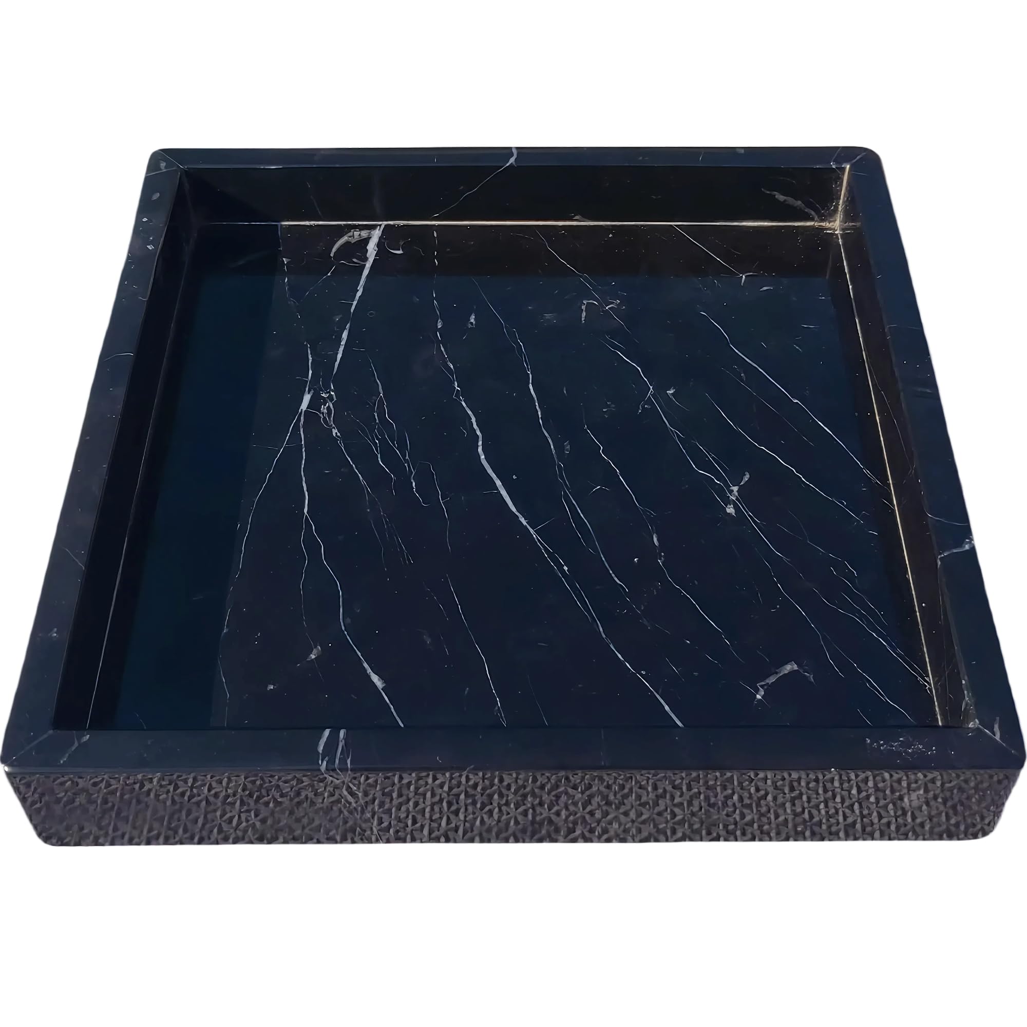 Square Natural Marble Vanity Tray: Luxury 8x8 Polished Organizer for Bathroom Kitchen Dresser Makeup Jewelry Coffee Table Home Decor, Black
