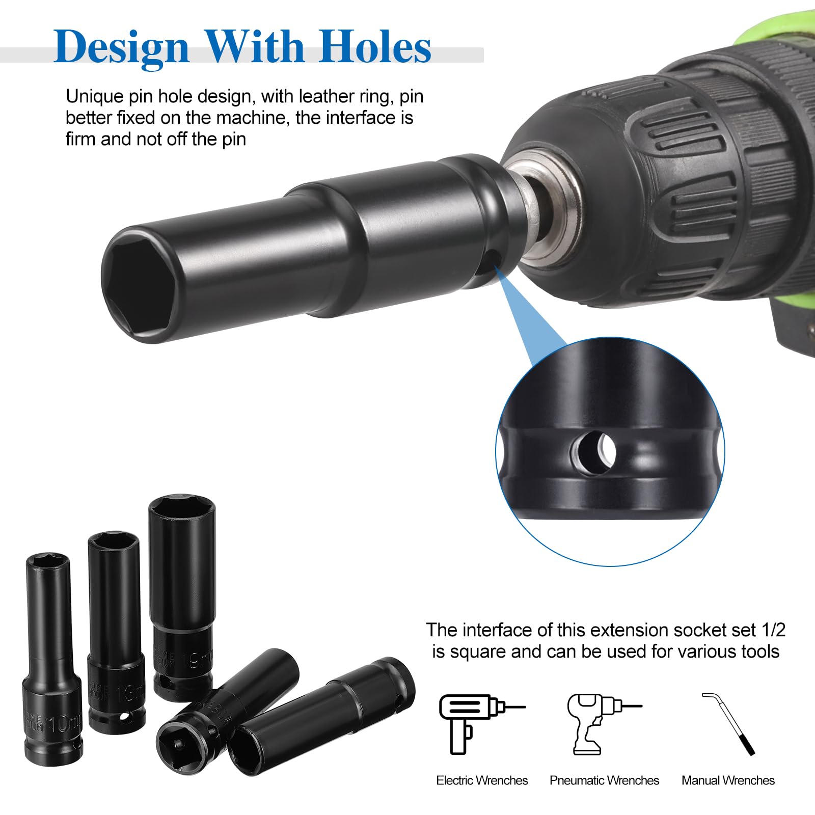 11PCS Deep Impact Set 1/2 Inch Metric Drive Tool Impact Wrench Long Socket Set 10-24mm Hex Socket Adapter and Extension Rod for Car Repairs Tire Change - Image 4