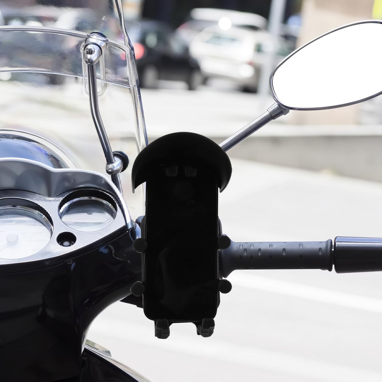 OUNONA Supporto Telefono Antifurto per Veicoli a Due Ruote e Bici Antivibrazione con Staffa Ammortizzante Regolabile per Navigazione GPS su Manubrio Compatibile con Smartphone Facile