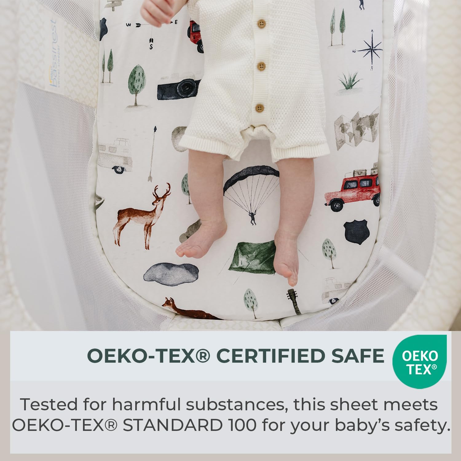 Pobibaby - Paquete de 2 sábanas de moisés premium para moisés estándar - Mezcla de algodón ultrasuave, elegante patrón de bosque, seguro y cómodo para el bebé (explorar)