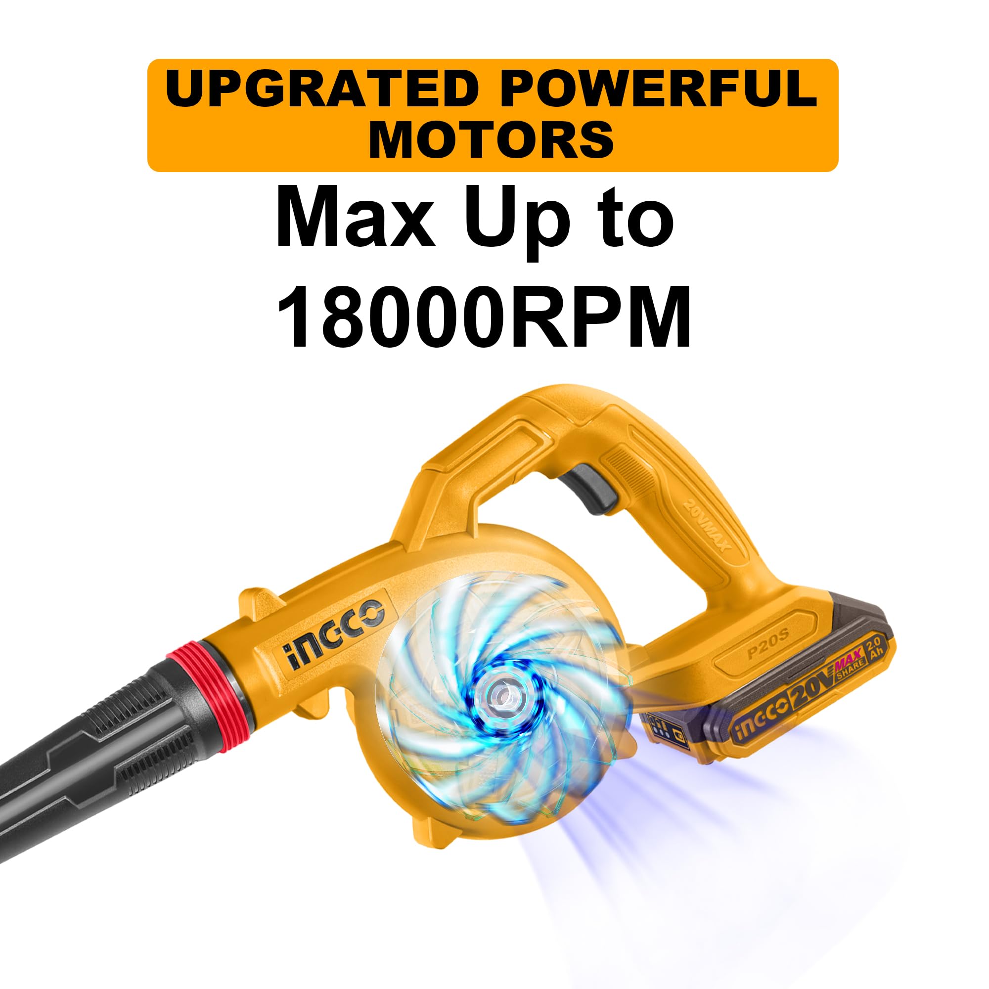 INGCO Leaf Blower Cordless with Battery & Charger, Portable Handheld Leaf Blower for Lawn Care, Dust Clean, Workshop Cleaning, Car Cleaning, Gardening Works - Image 2 thumbnail