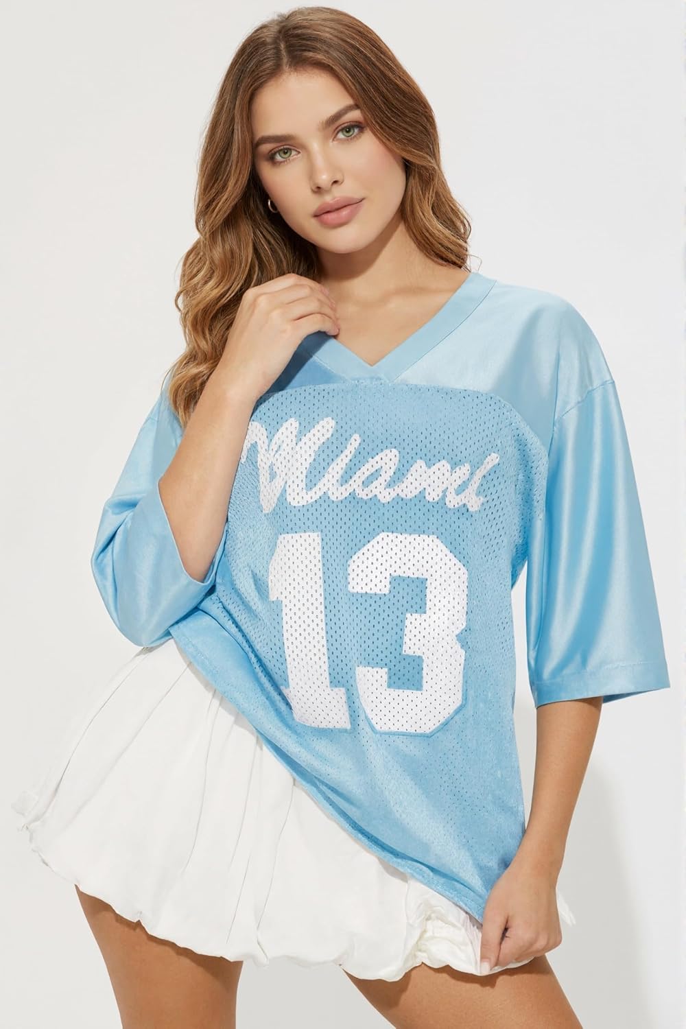 Jersey Shirts for Women Y2k Number Graphic Shirt Oversized Short Sleeve V Neck Shirts Summer Tops Streetwear - Image 2