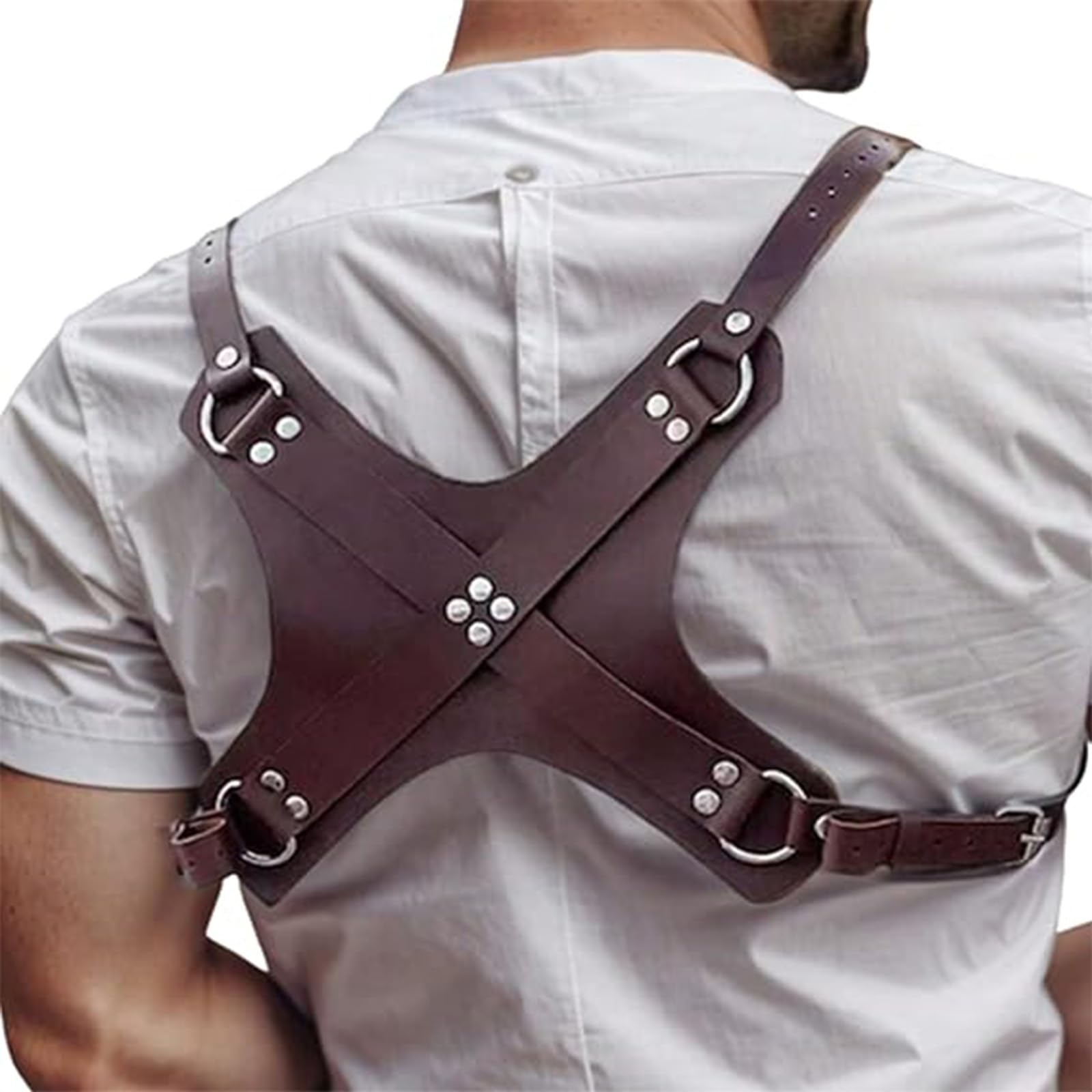 Piyaeie Men's Brown Adjustable Pu Leather Chest Harness - Gothic Punk Buckle Straps For Rave Festival Cosplay Clubwear Bdsm Pride Halloween Concert Streetwear Valentine's Gift
