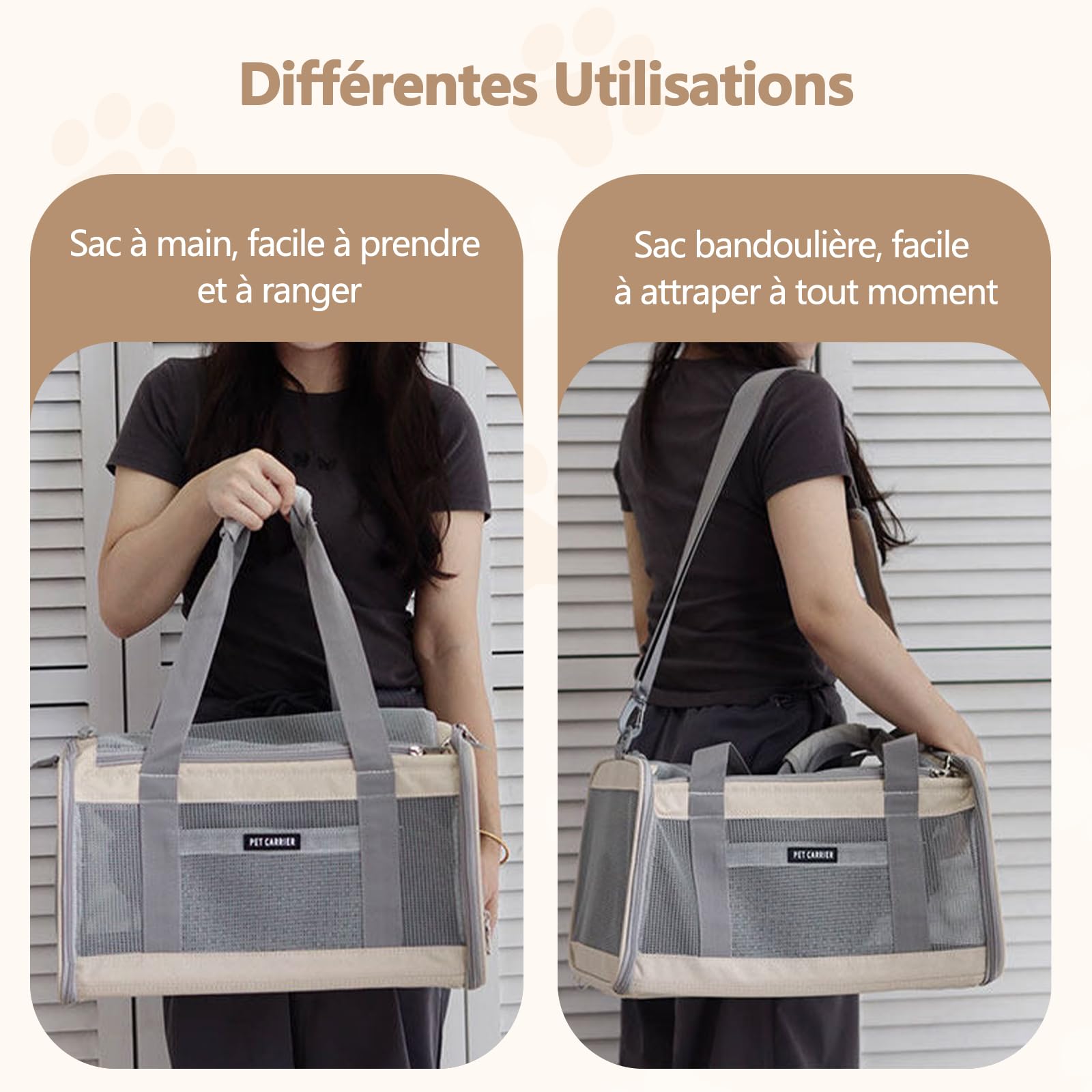 Galatée Sac De Transport pour Animaux De Compagnie - Respirant, Léger, Pliable, Peut Être Porté à La Main Ou à l'Épaule, Plusieurs Ouvertures, Verrouillage pour Empêcher La Fuite (Blanc Cassé)